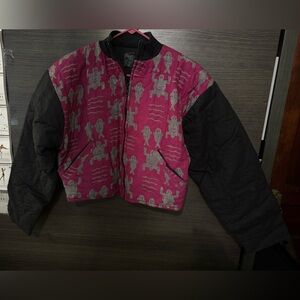 (NWT) Pink and Black Quilted Jacket with Pattern